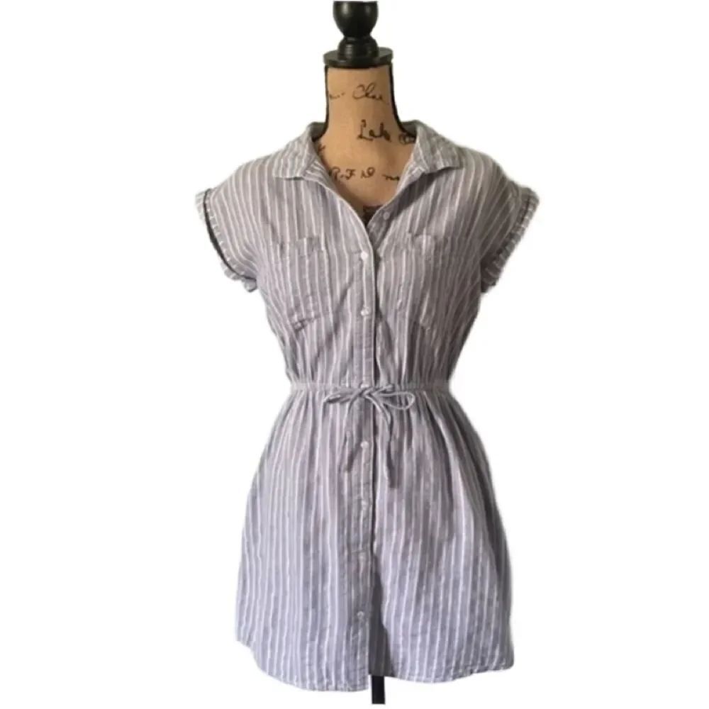 Japana Striped Shirt Dress with Tie Around Elastic Waist (Size: Large)